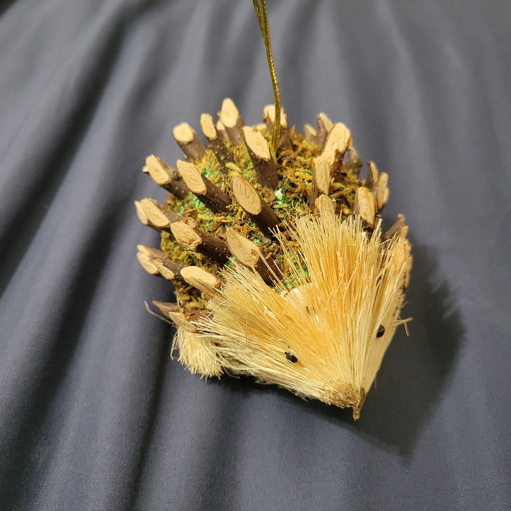 Handmade Bottle Brush and Twig Hedgehog Christmas Ornament Folkart Nature
